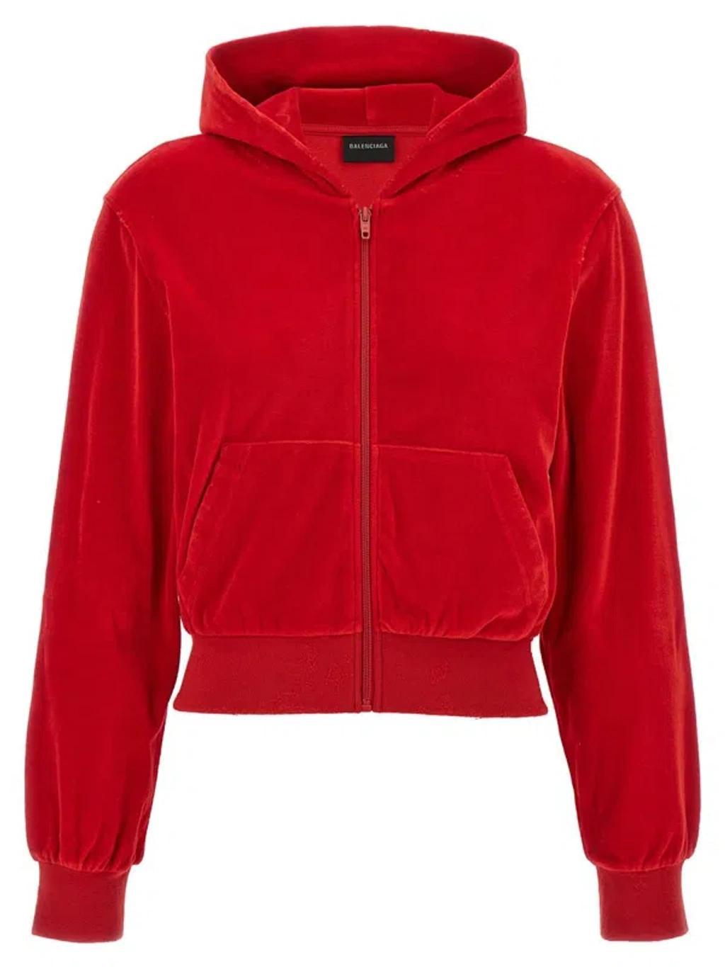 BALENCIAGA Rhinestone Logo Hoodie In Red Product Image