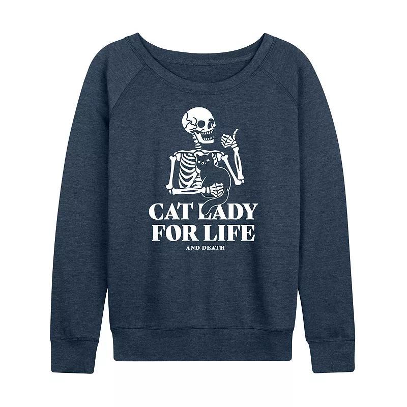 Women's Cat Lady For Life Skeleton French Terry Long Sleeve Tee, Size: Medium, Heather Grey Product Image