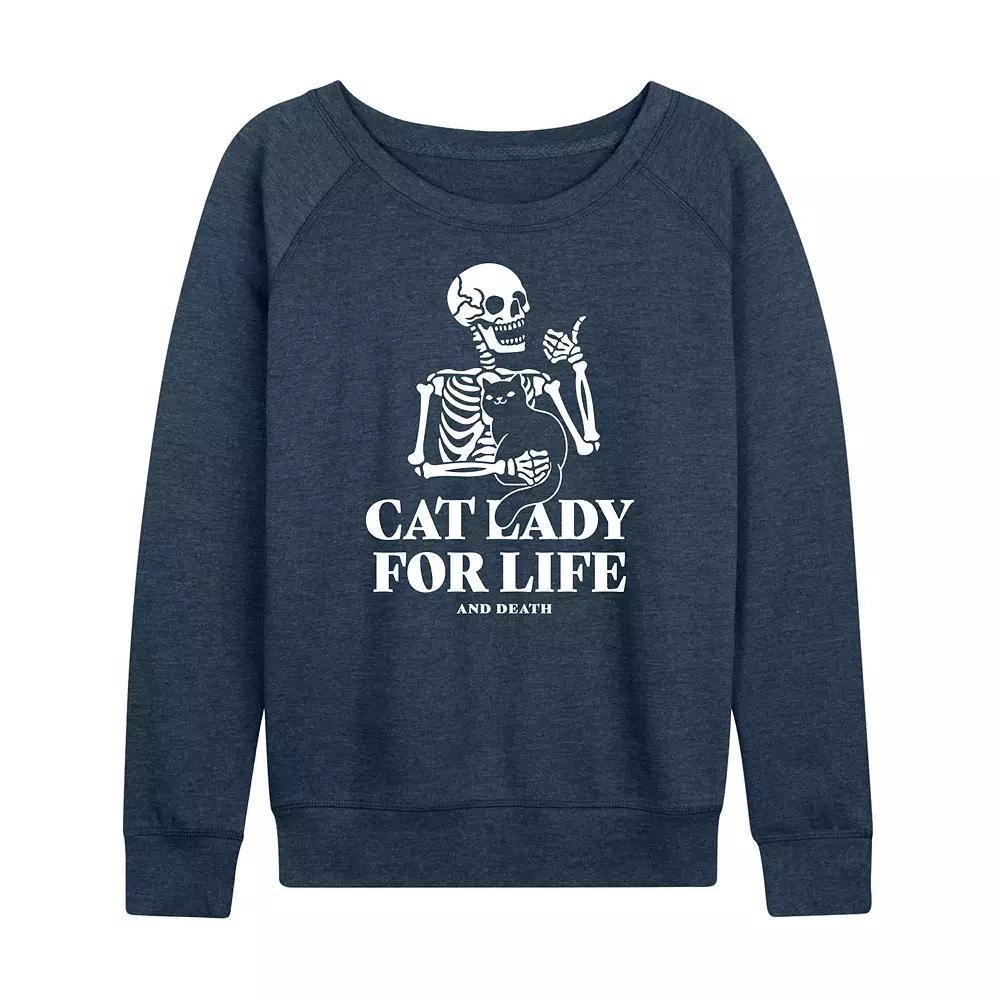 Women's Cat Lady For Life Skeleton French Terry Long Sleeve Tee,  Product Image