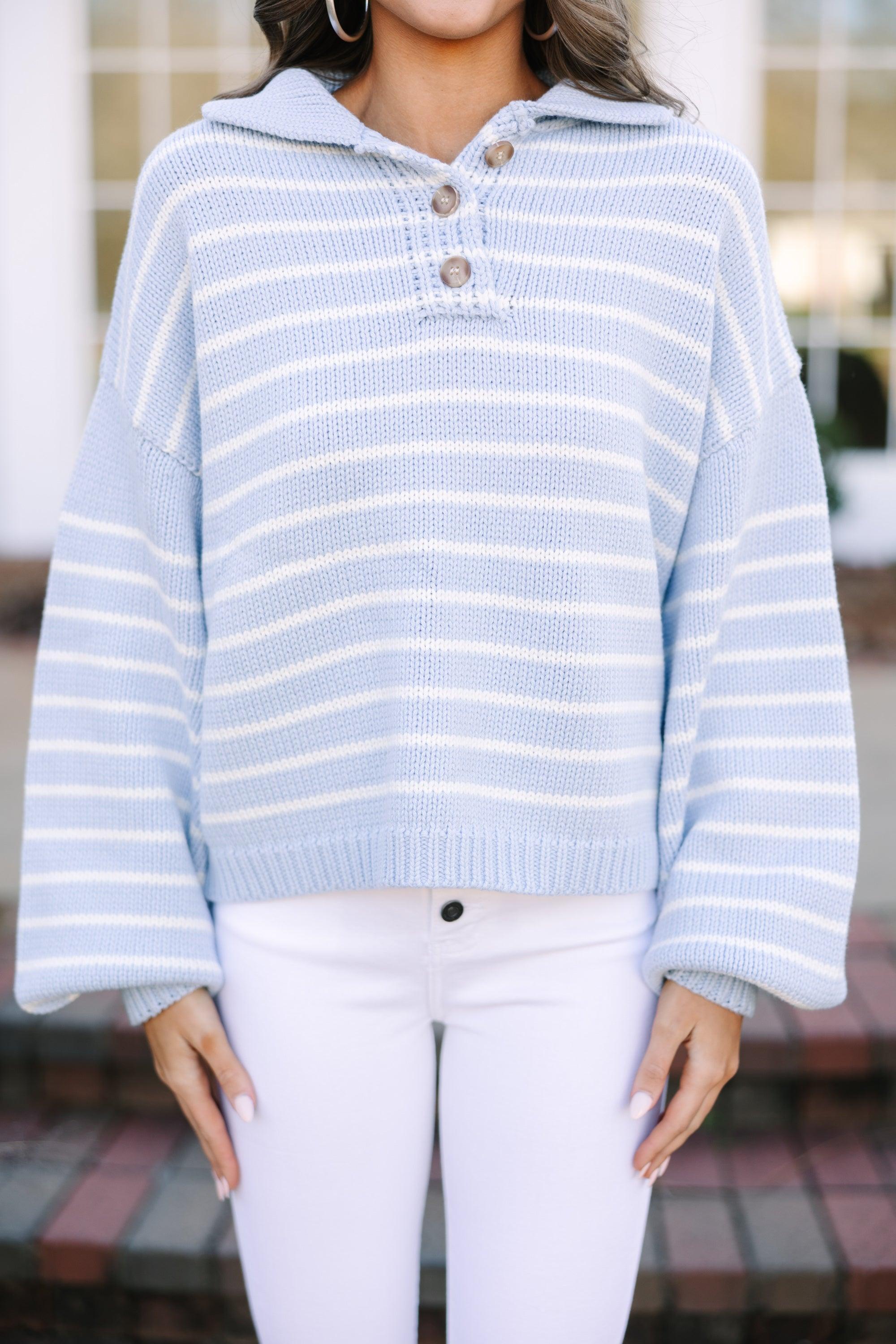 Think It Over Light Blue Striped Sweater Female Product Image