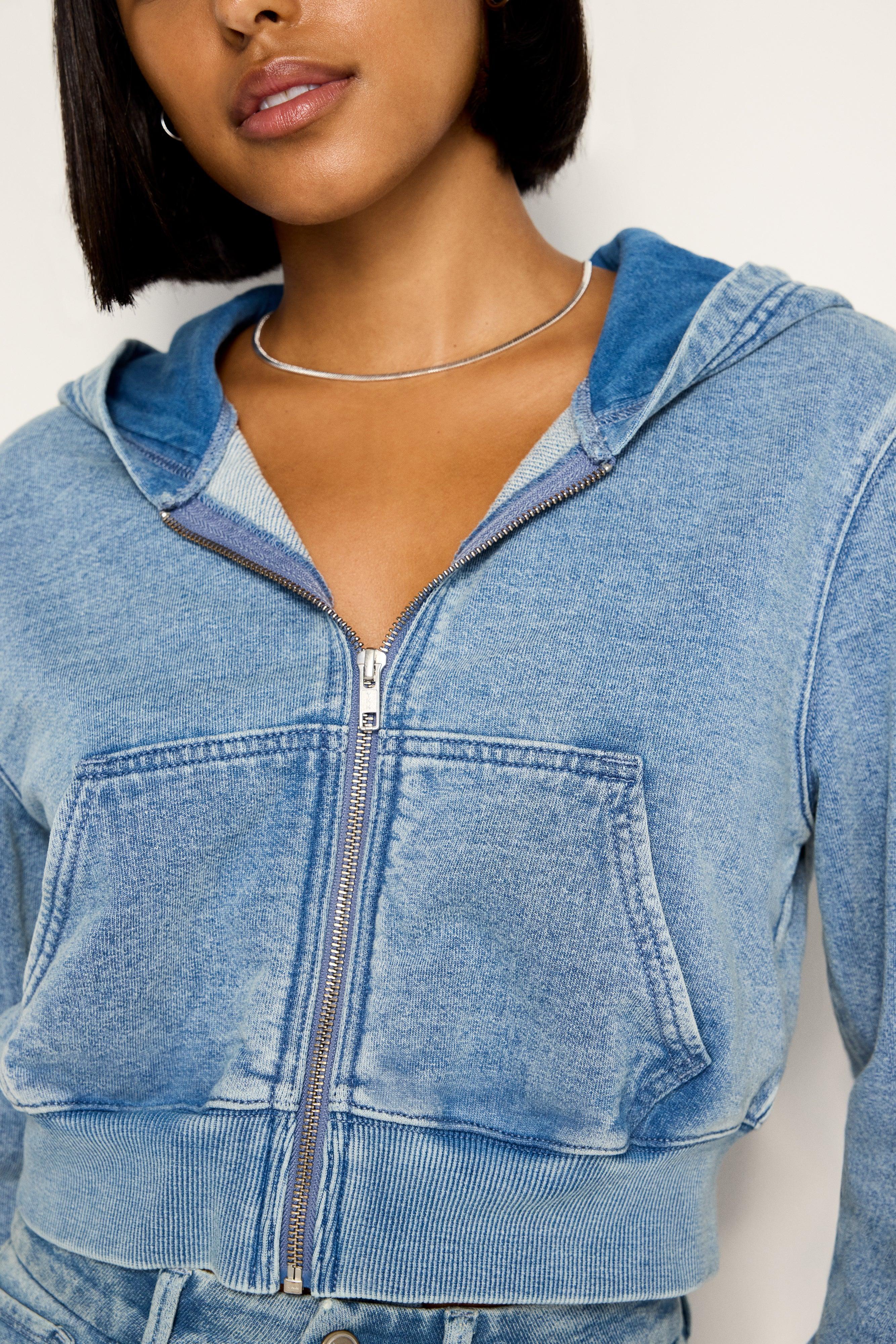 JEANIUS CROPPED ZIP HOODIE | INDIGO586 Product Image