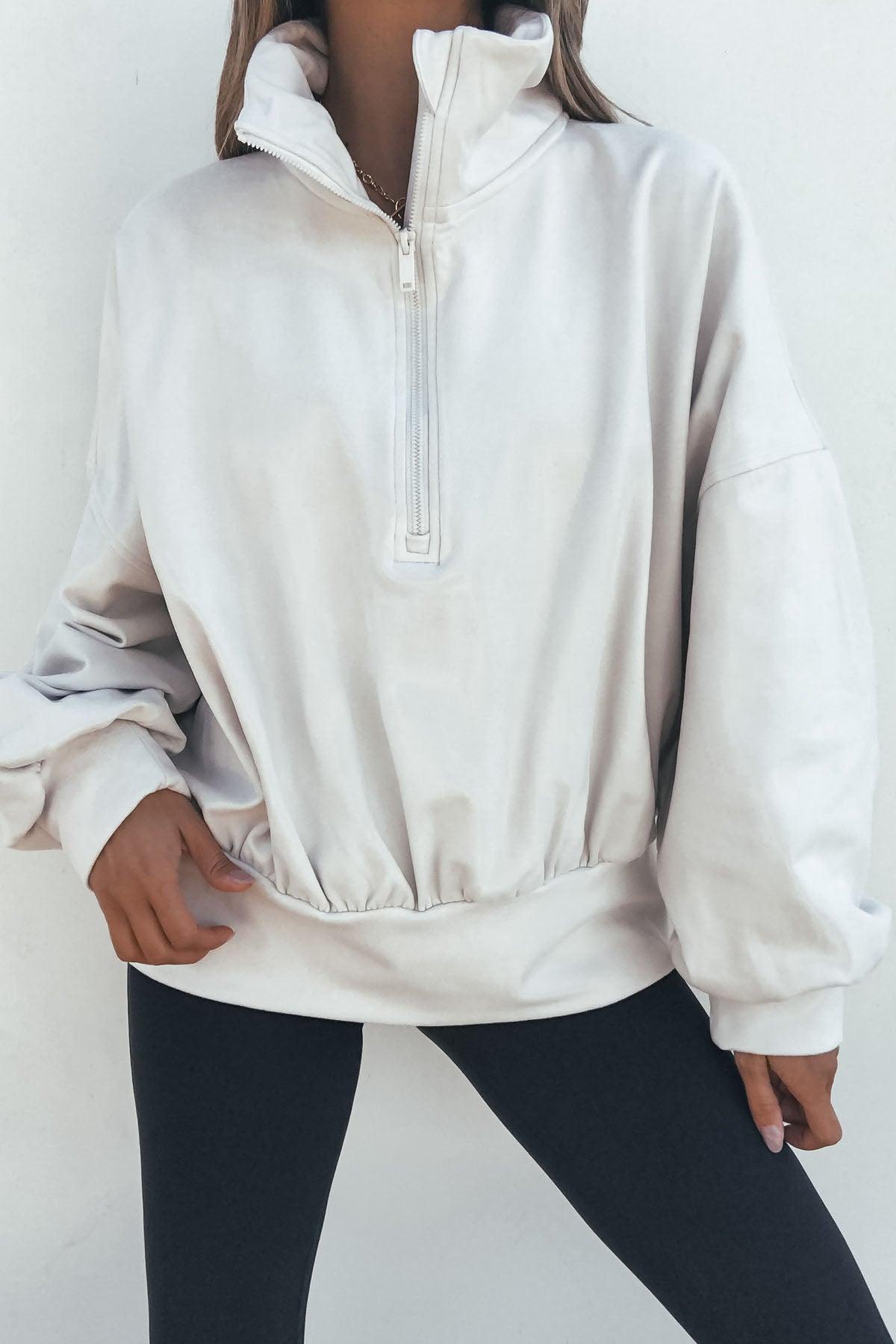 Soft Brushed Quarter Zip Pullover - Bone - FINAL SALE Product Image