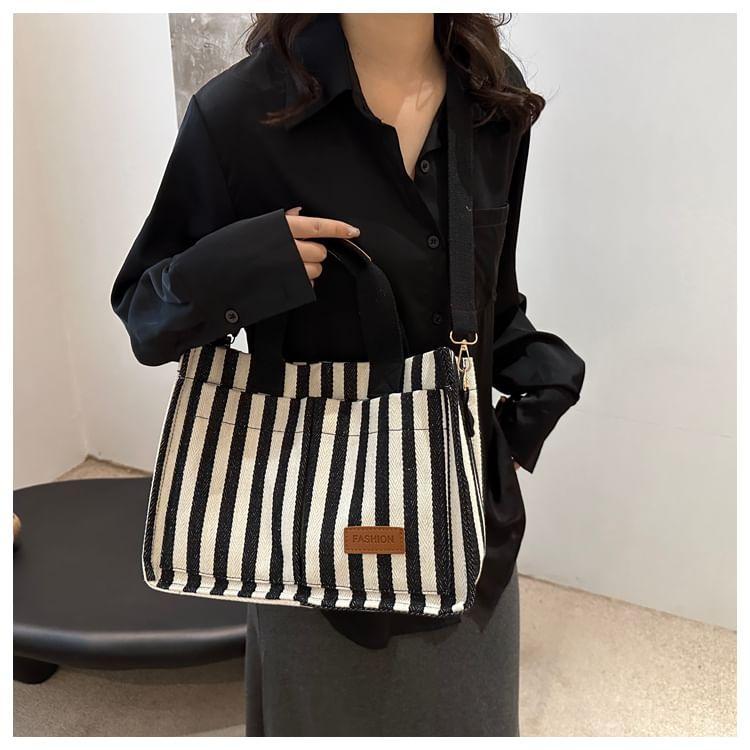 Top Handle Striped Applique Tote Bag Product Image