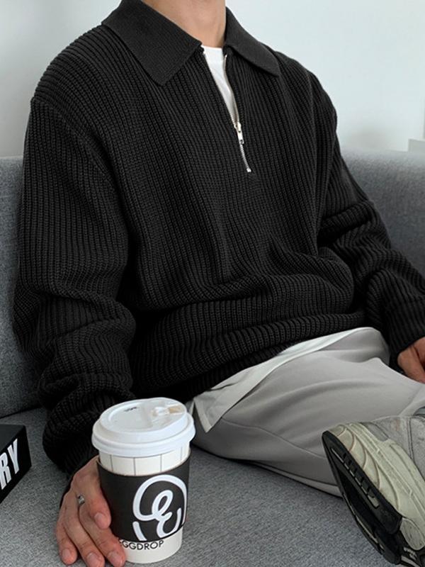 Men's Knit Half Zip Lapel Sweater Product Image