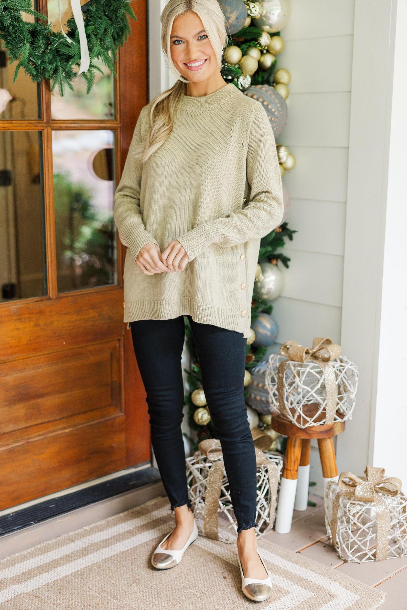 The Slouchy Taupe Side Button Sweater Female Product Image