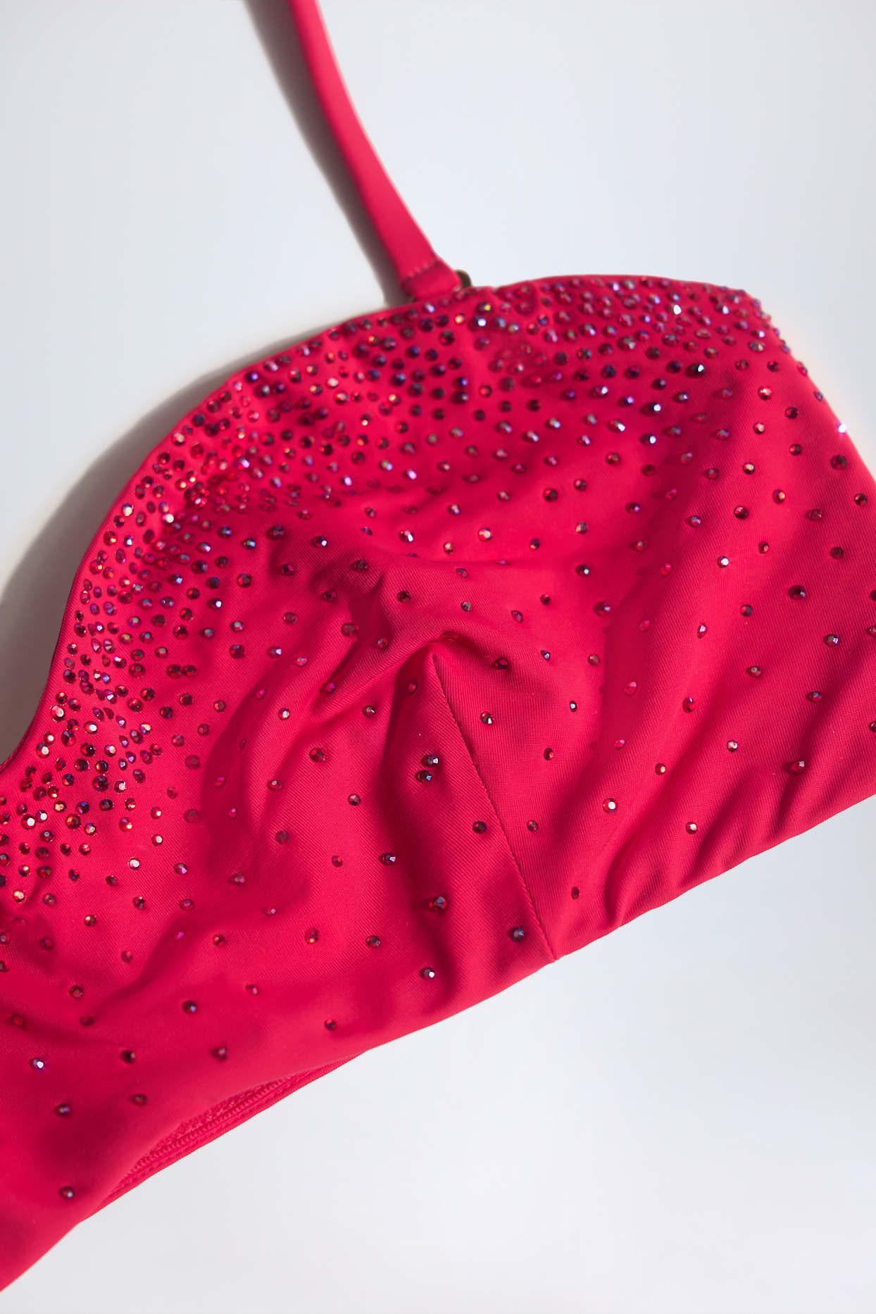 Embellished Ruched Cheeky Bikini Bottoms in Raspberry Pink Product Image