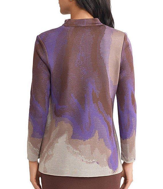 MISOOK Multi Pattern Jacquard Knit Funnel Neck Long Sleeve Jacket Product Image