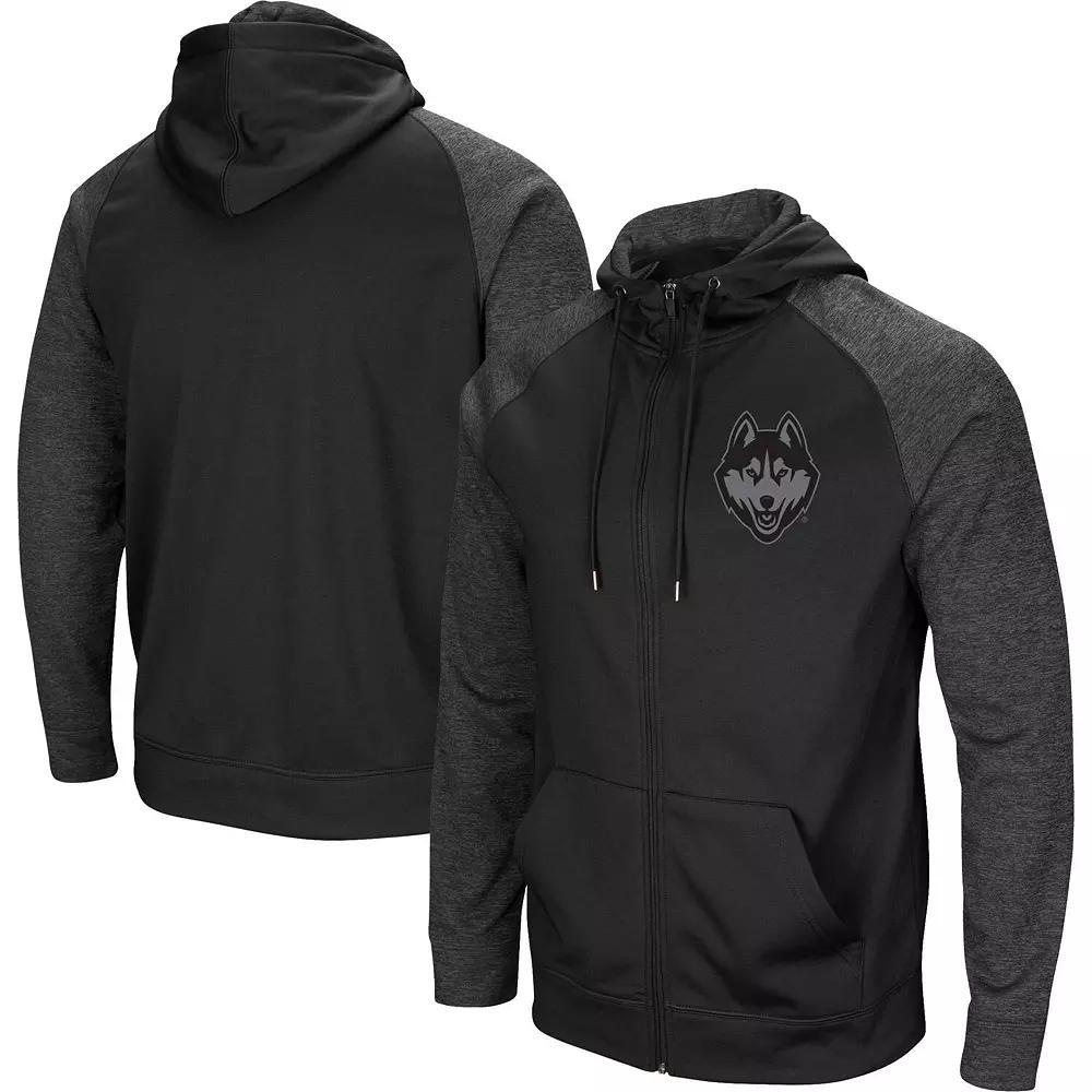 Men's Colosseum Black Pitt Panthers Blackout 3.0 Tonal Raglan Full-Zip Hoodie,  Product Image