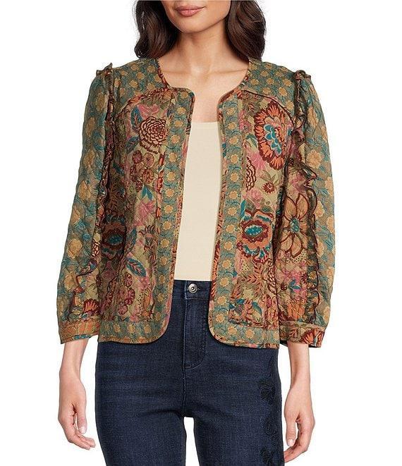 John Mark Quilted Multi Print Round Neck 3/4 Sleeve Jacket Product Image