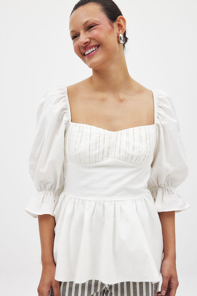 Linen Blend Tie Back Blouse Product Image