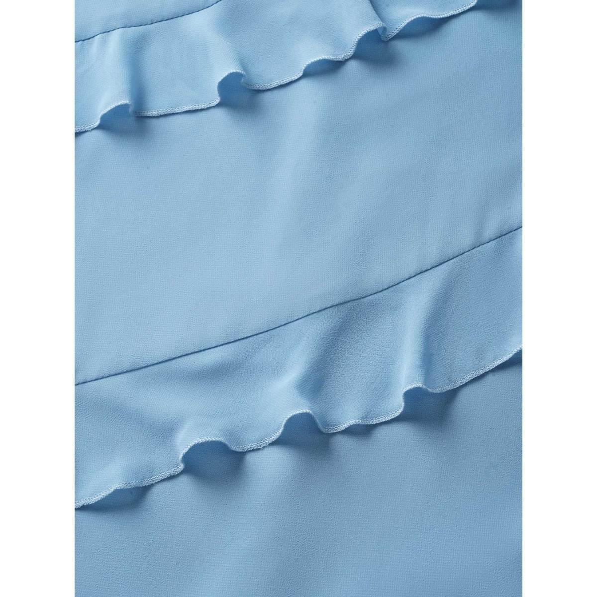 Plus Size V Neck Ruffle Trim Elastic Waist Cami Dress LightBlue Women Formal Ruffles Non Sleeveless Curvy BloomChic 10/M Product Image