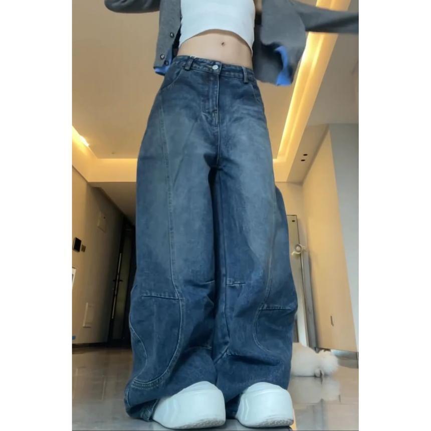 Low Waist Washed Wide Leg Jeans Product Image