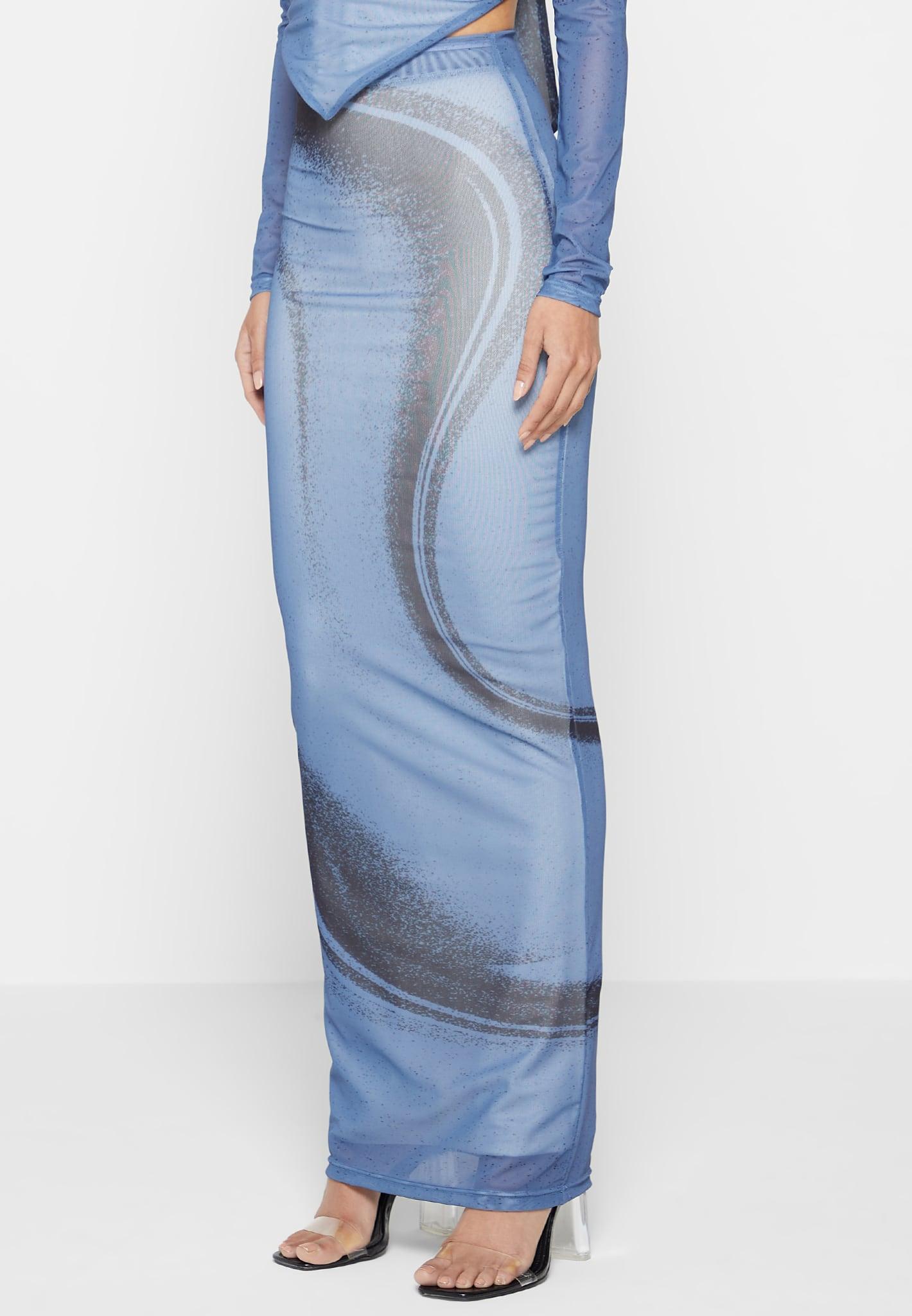 Mesh Printed Maxi Skirt - Blue Female Product Image