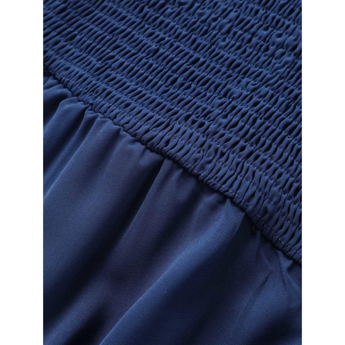 Plus Size Tie Dye Shirred Pocket Notched Dress DarkBlue Women Casual Non Notched collar Half Sleeve Curvy Midi Dress BloomChic 18-20/2X Product Image