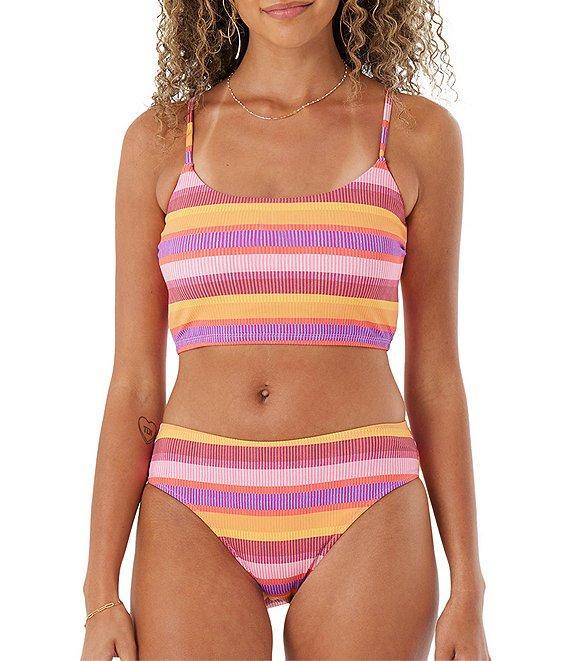 Roxy Coastal Current Rainbow Summer Stripes Low Waist Hipster Swim Bottom Product Image