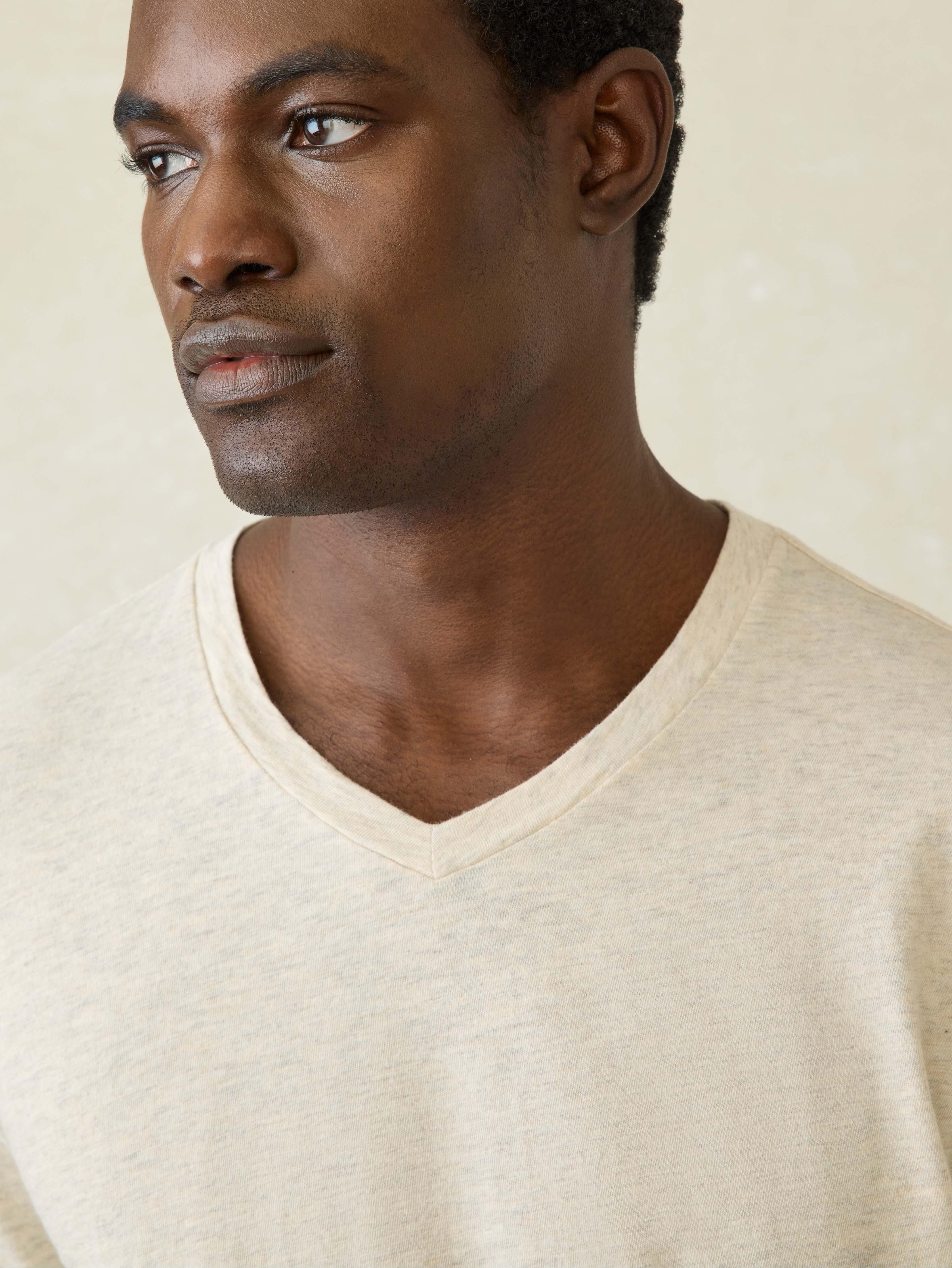 Short-Sleeve Sunwashed Regenerative Cotton V-Neck Tee - Island Dune Heather Male Product Image