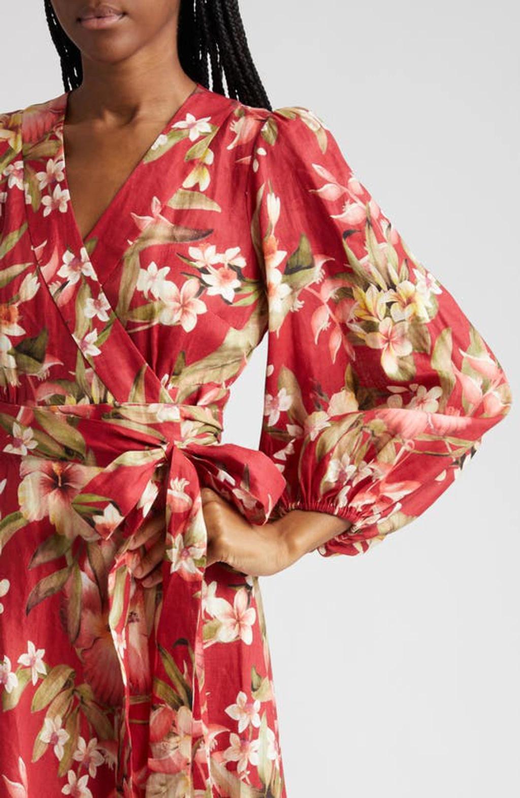 ZIMMERMANN Lexi Floral Wrap Maxi Dress In Red Product Image