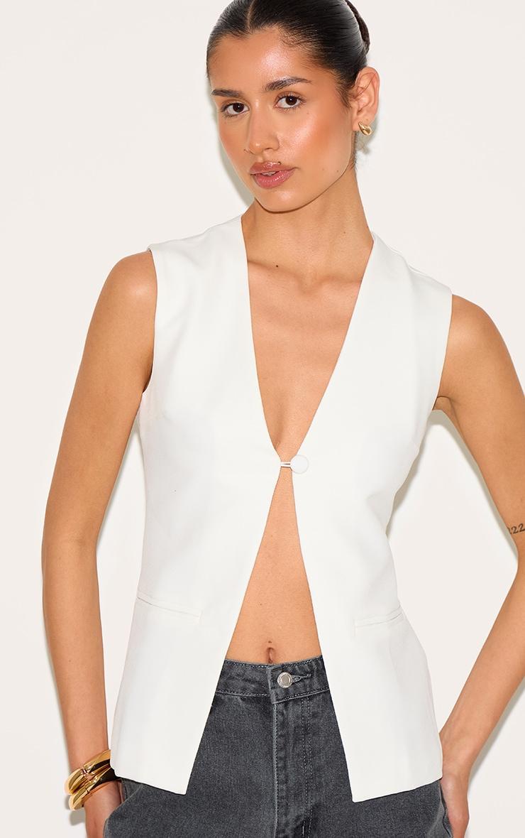 Tall White Longline Sleeveless Vest Product Image