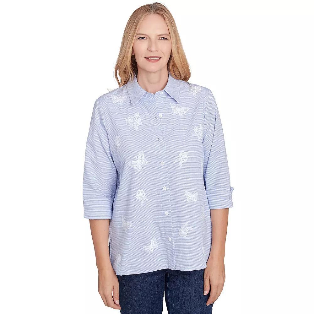 Women's Alfred Dunner Striped Woven Butterfly Button Down Top, Size: XL, Blue Product Image