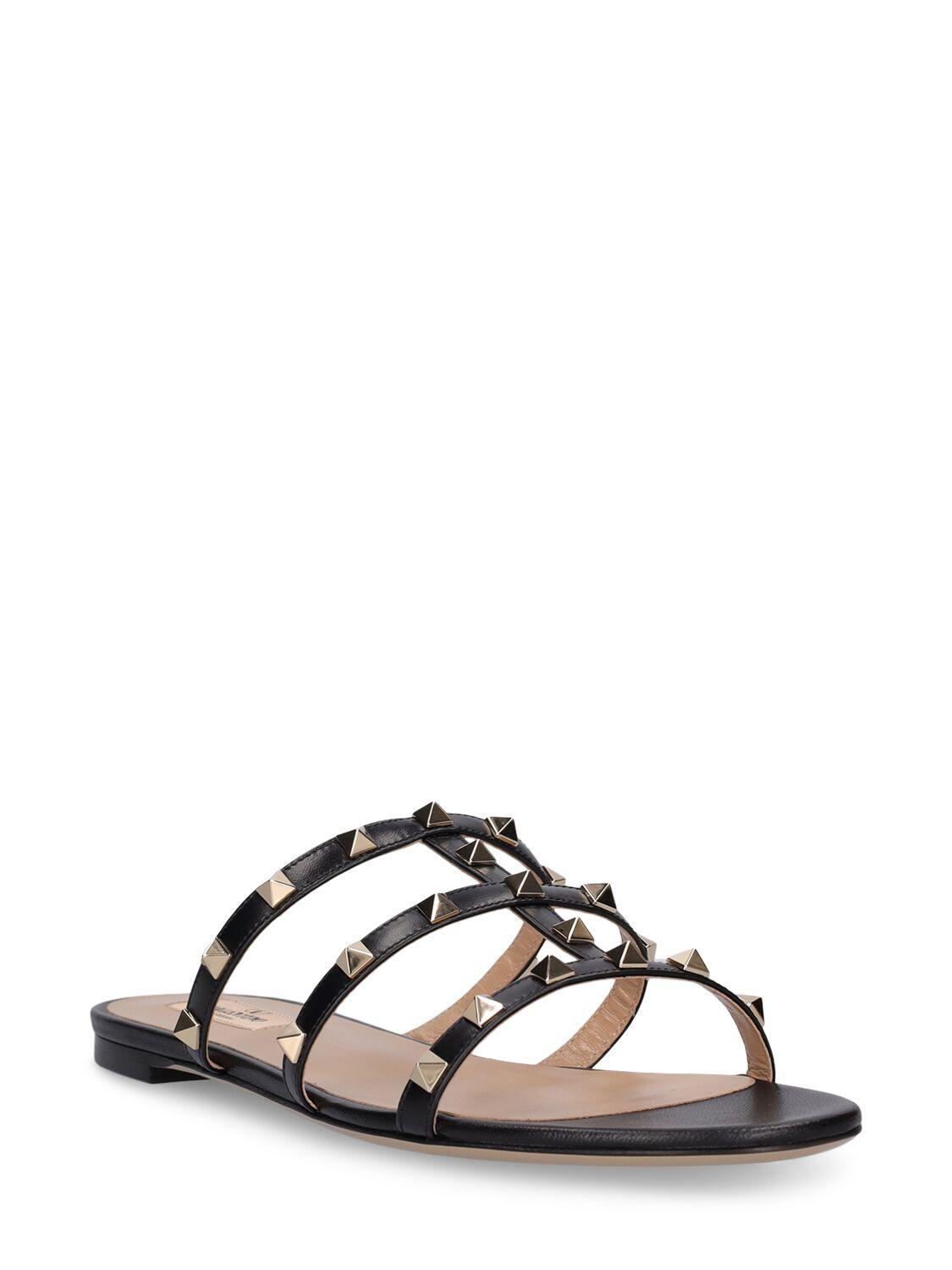 VALENTINO GARAVANI Rockstud Leather Flats In Black Product Image