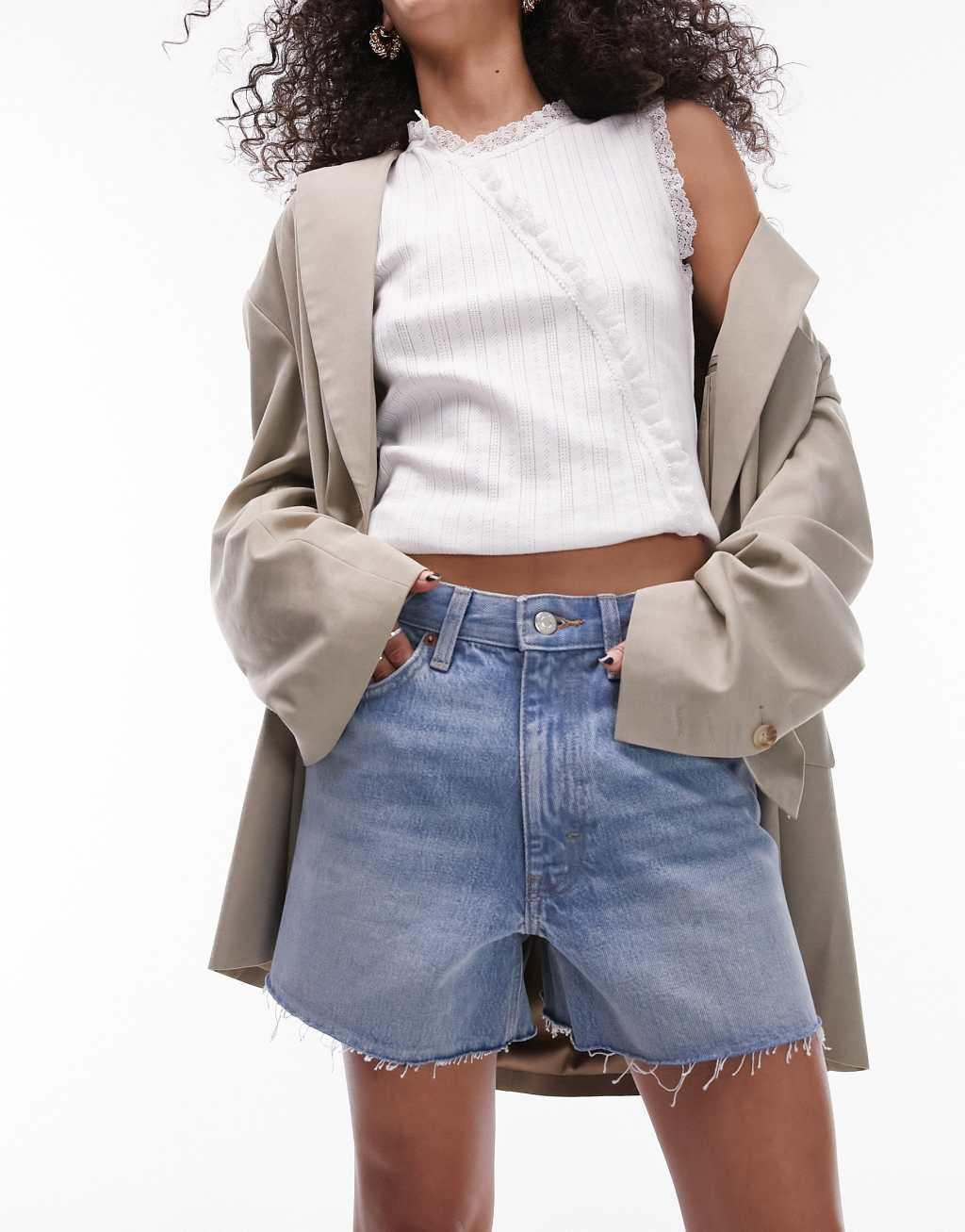 Topshop denim A line mom shorts in vintage blue  Product Image