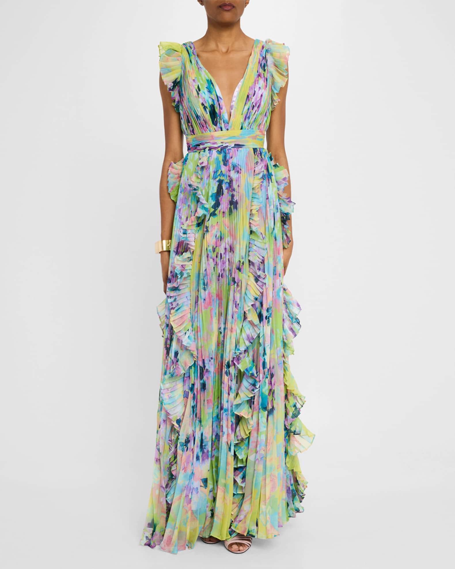 Pleated Ruffle-Trim Chiffon Gown Product Image