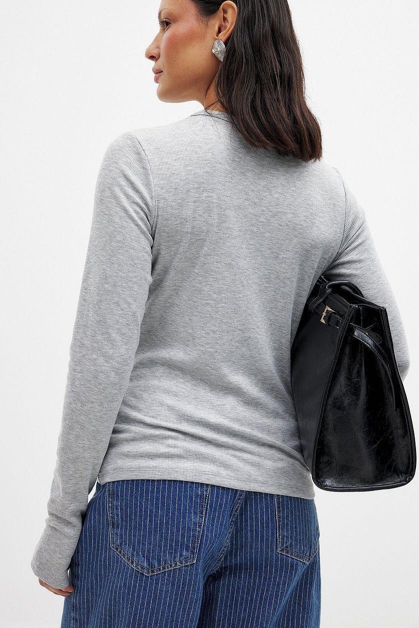 Round Neck Rib Long Sleeve Top Product Image