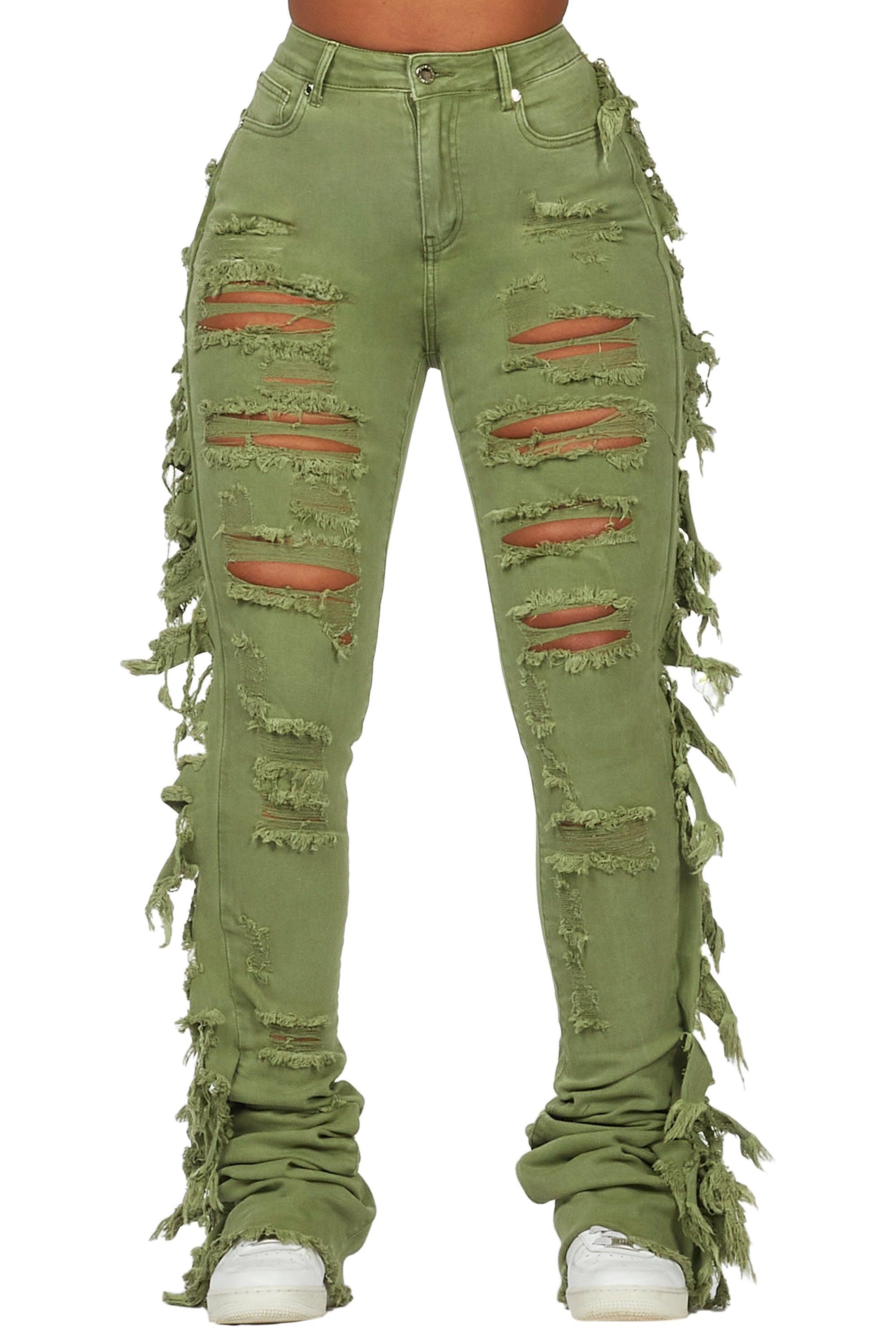 Cataleya Olive Super Stacked Jean Female Product Image