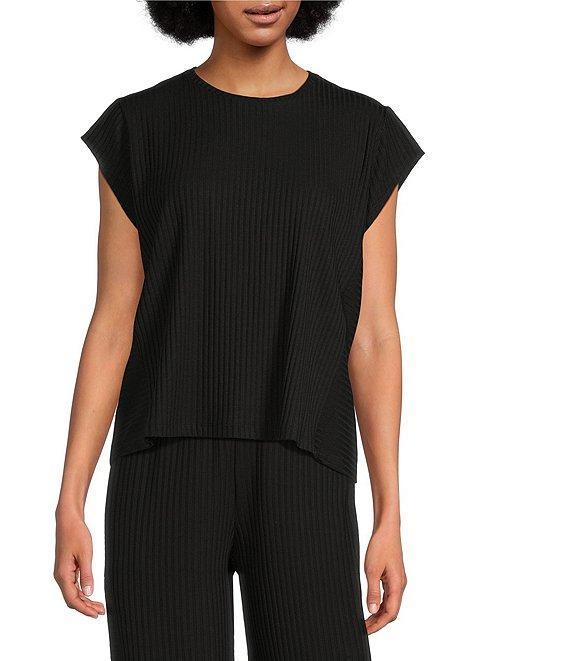 Eileen Fisher Textured Stretch Rib Round Neck Cap Sleeve Top Product Image