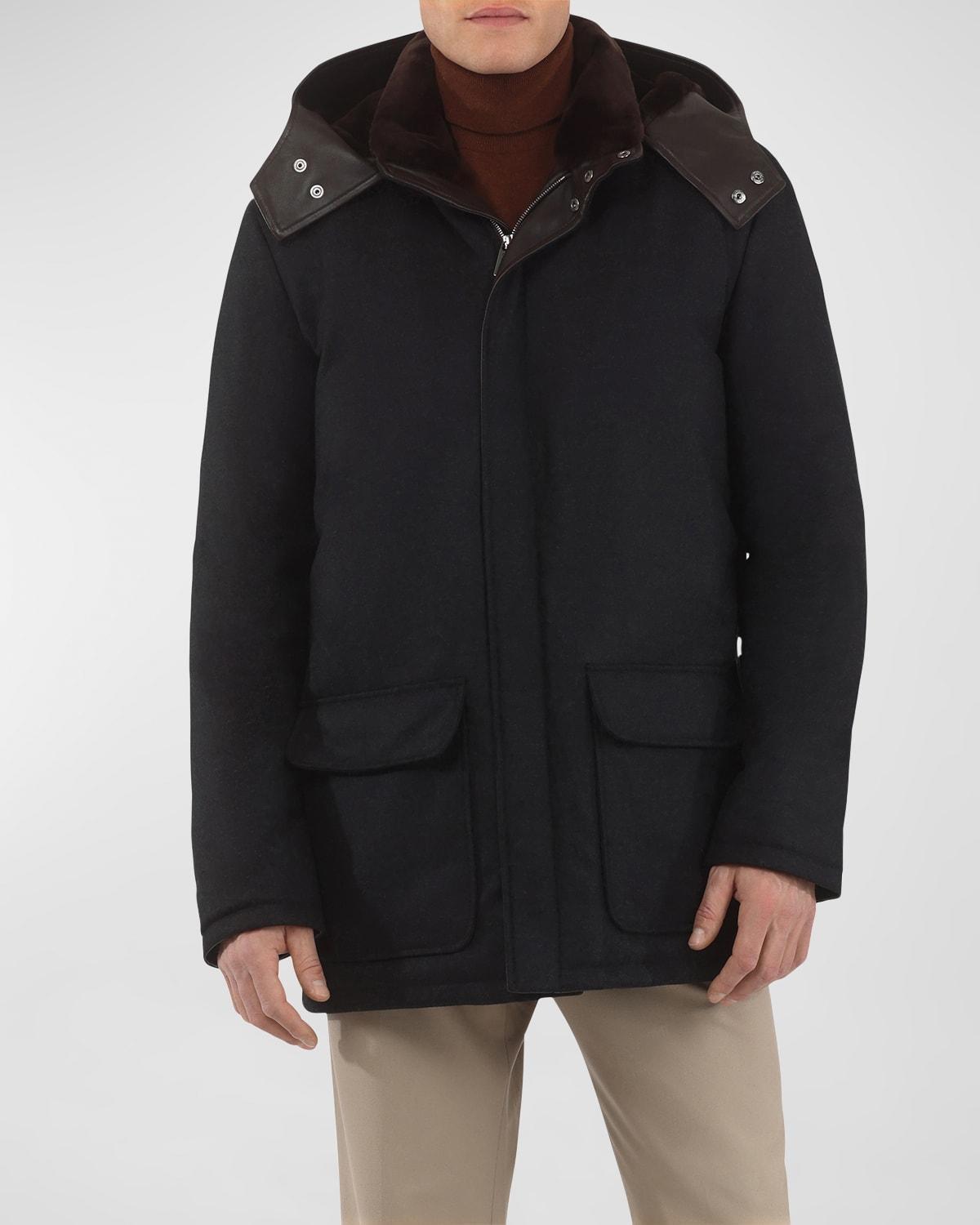 Mens Wool and Cashmere Blend Parka with Shearling Lining Product Image