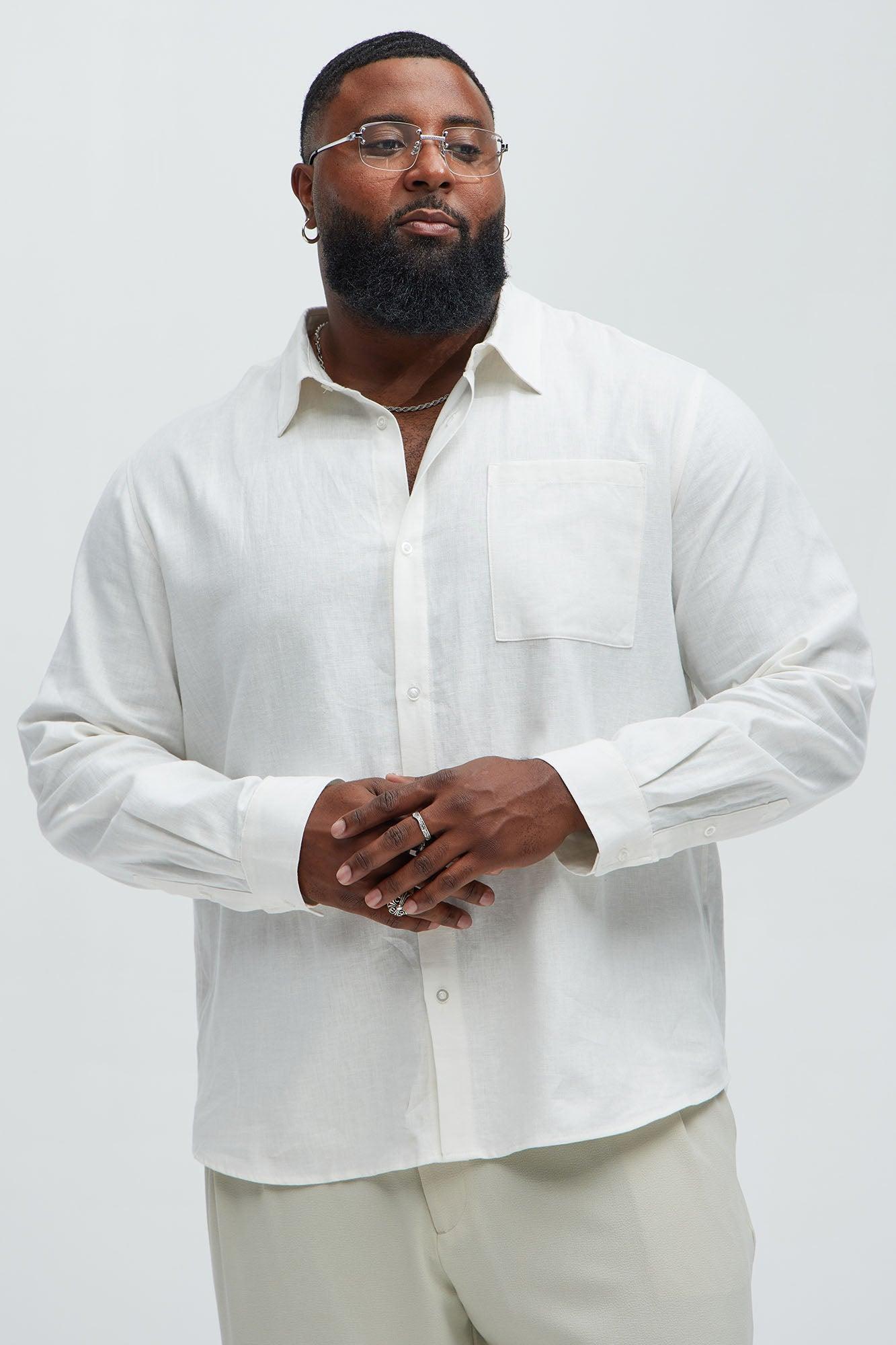 Bahamas Linen Single Pocket Long Sleeve Shirt - White Product Image
