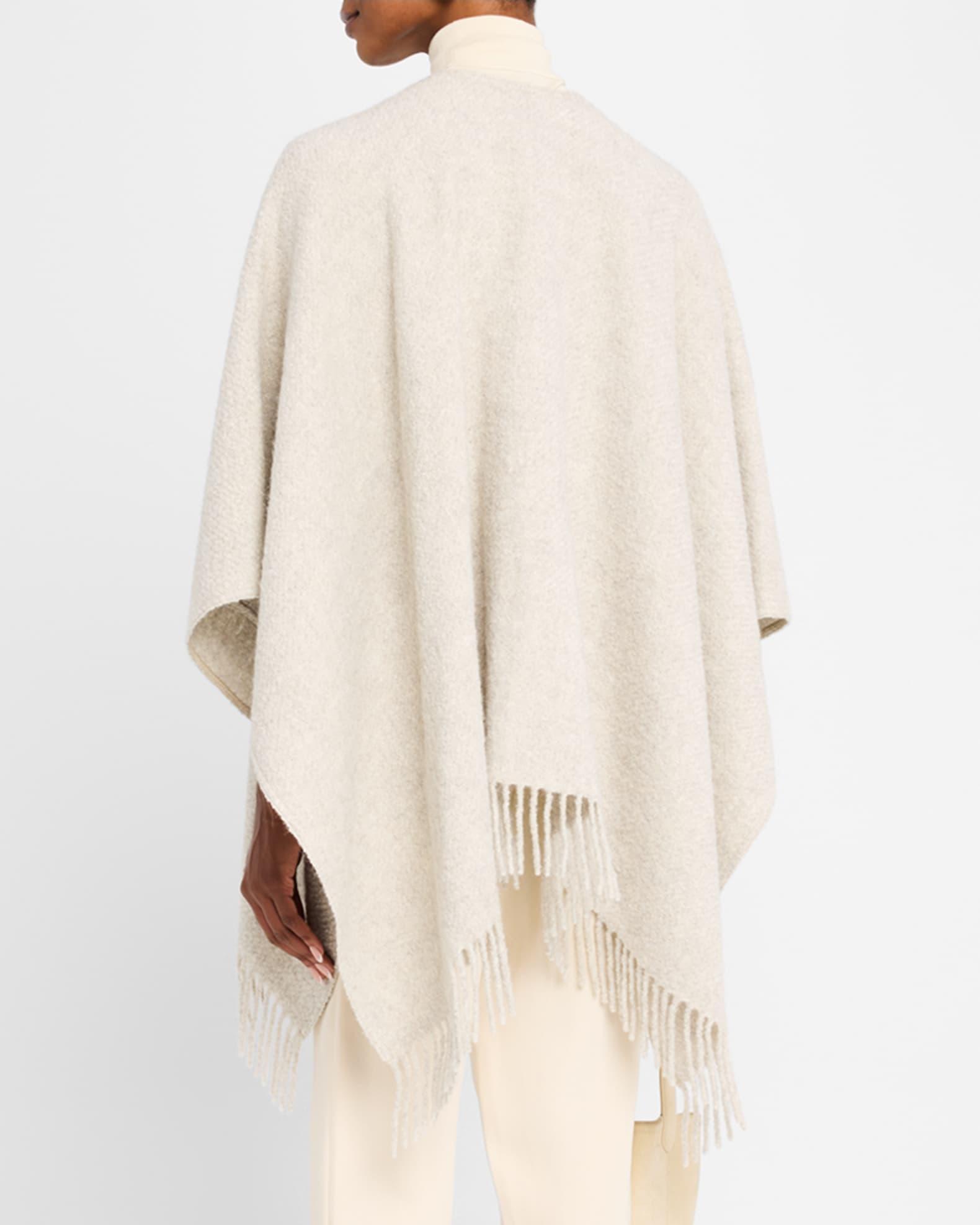 Fringed Alpaca Wool-Silk Boucle Poncho Product Image