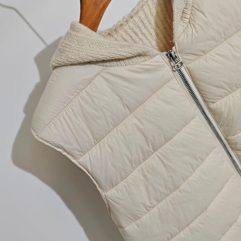 Hooded Plain Zip Puffer Vest Product Image