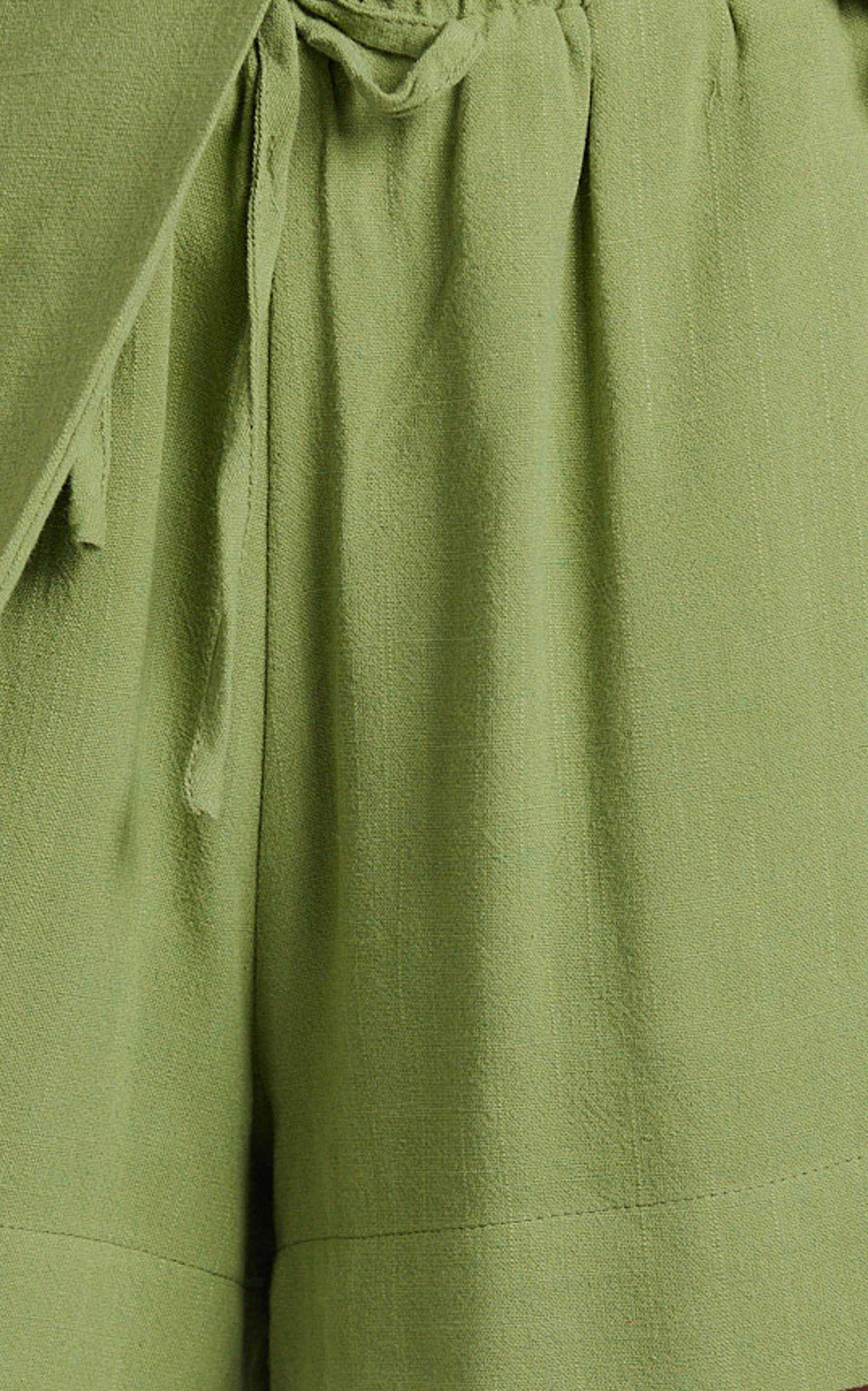 Olivia Shorts - Drawstring Relaxed Linen Shorts in Sage Product Image