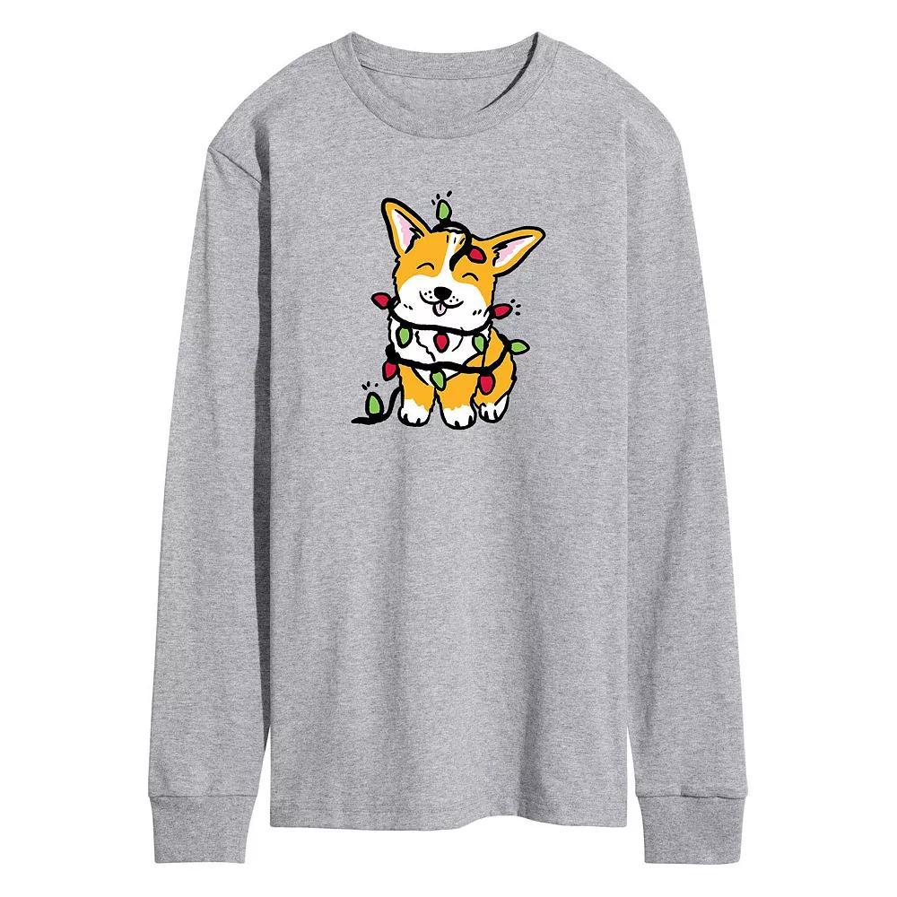 Men's Corgi Christmas Lights Long Sleeve Tee,  Product Image