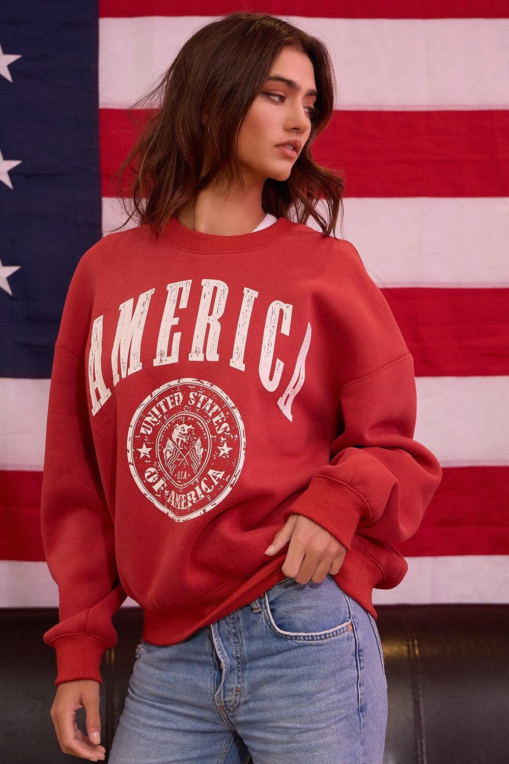 Vintage-Inspired America Fleece Sweatshirt Product Image