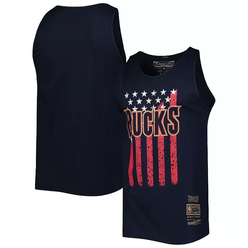 Mens Mitchell & Ness Milwaukee Bucks Hardwood Classics Americana Stars and Stripes Tank Top Blue Product Image