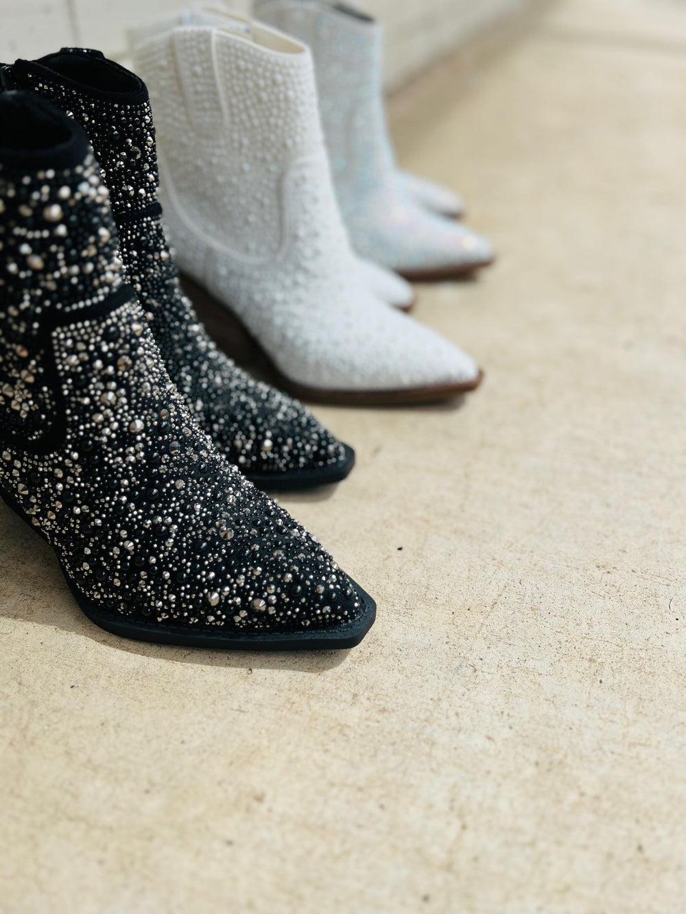 Pearl "Kady" White Rhinestone Booties* Product Image