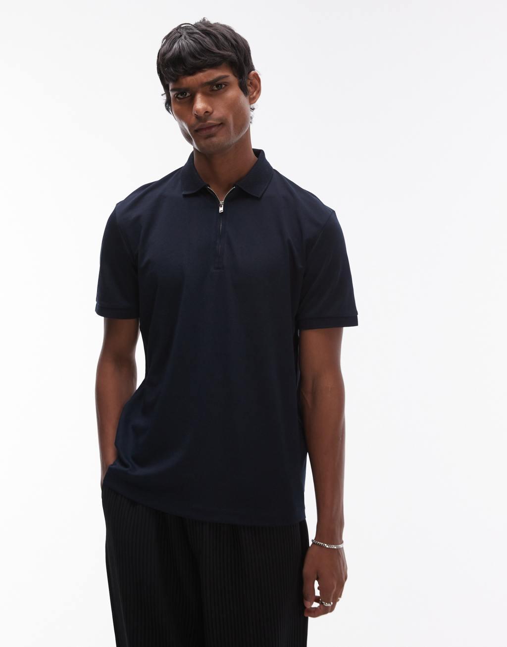 Selected Homme half zip polo in navy  Product Image