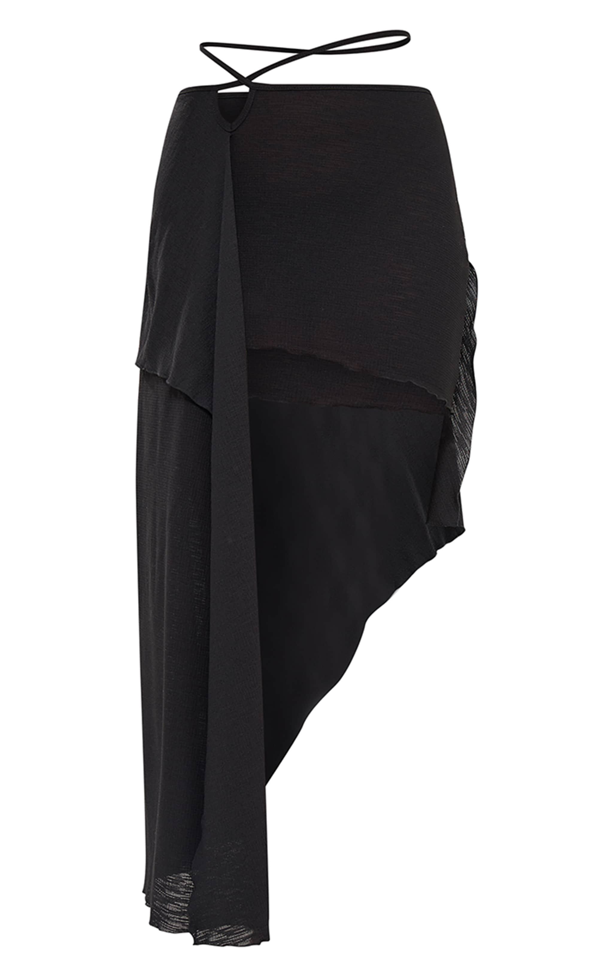 Black Asymmetric Wrap Over Midaxi Skirt Product Image