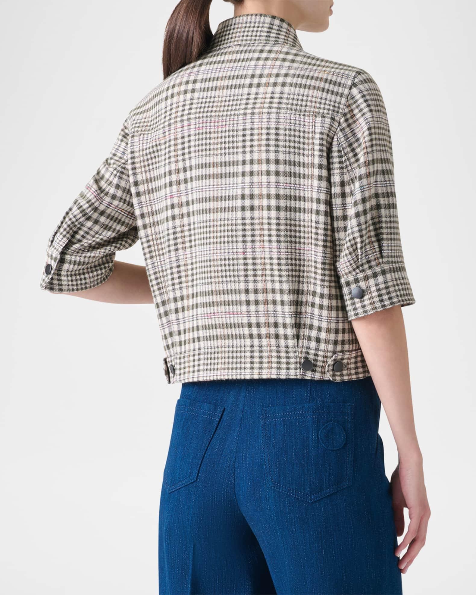 Cotton-Blend Check Short Jean Jacket Product Image