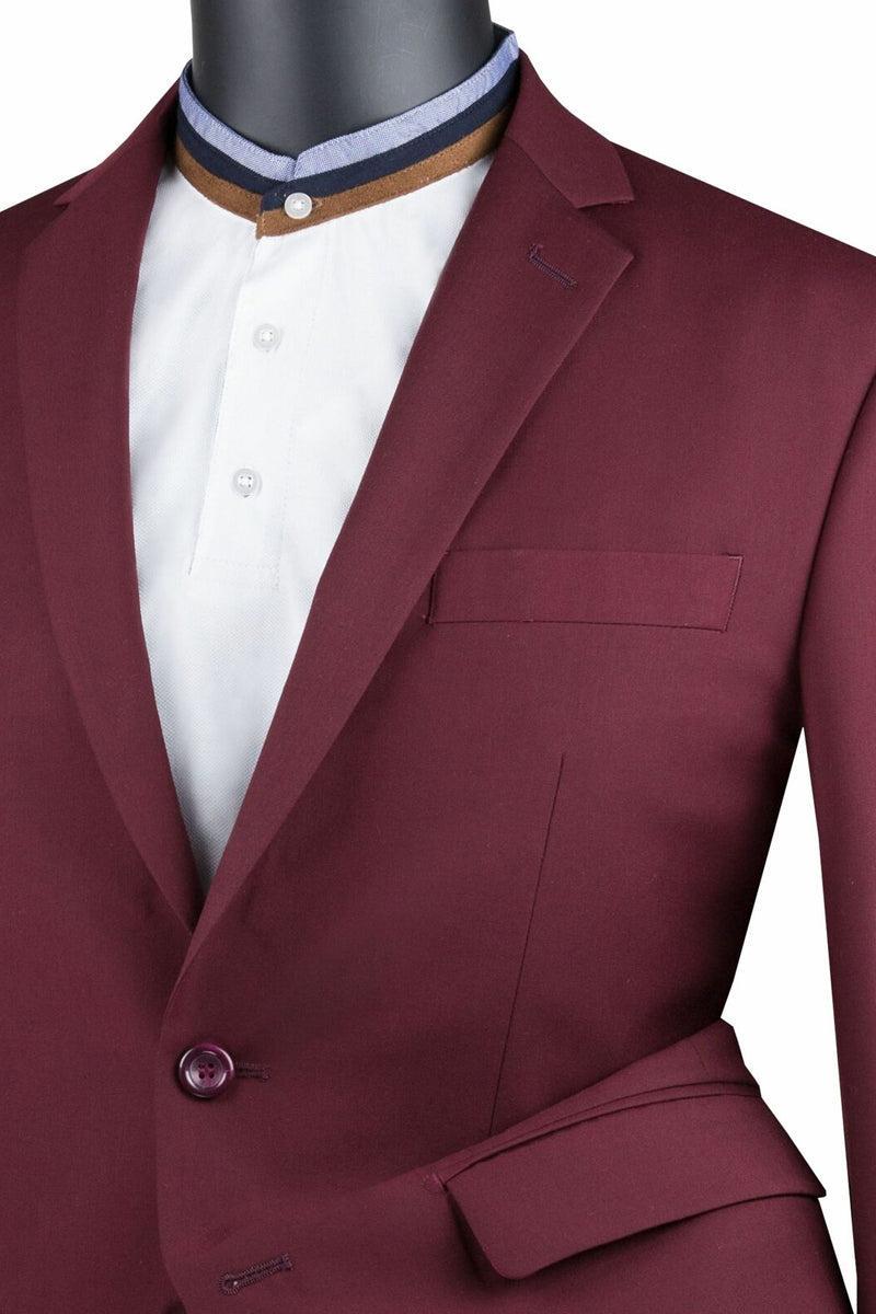 Slim Fit Men's Suit 2 Piece 2 Button in Burgundy Male Product Image