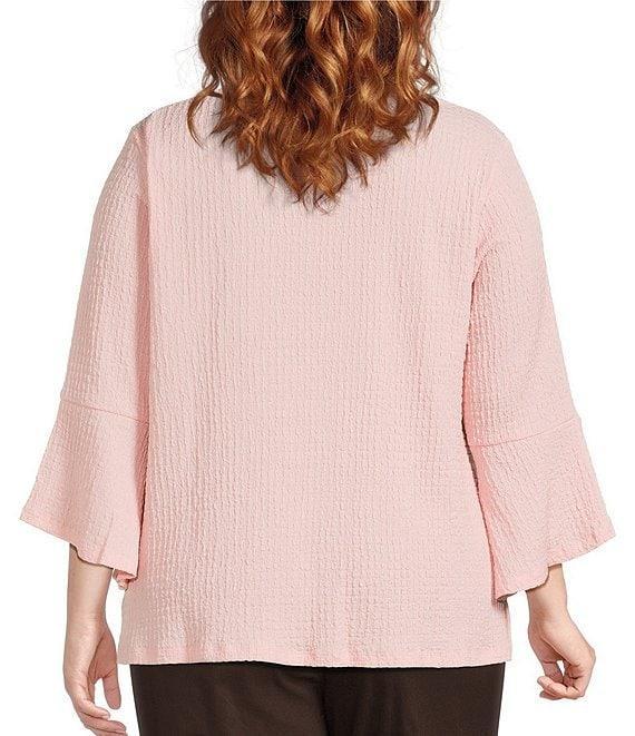 Allison Daley Plus Size Pucker Knit 3/4 Sleeve Keyhole Neck Top Product Image