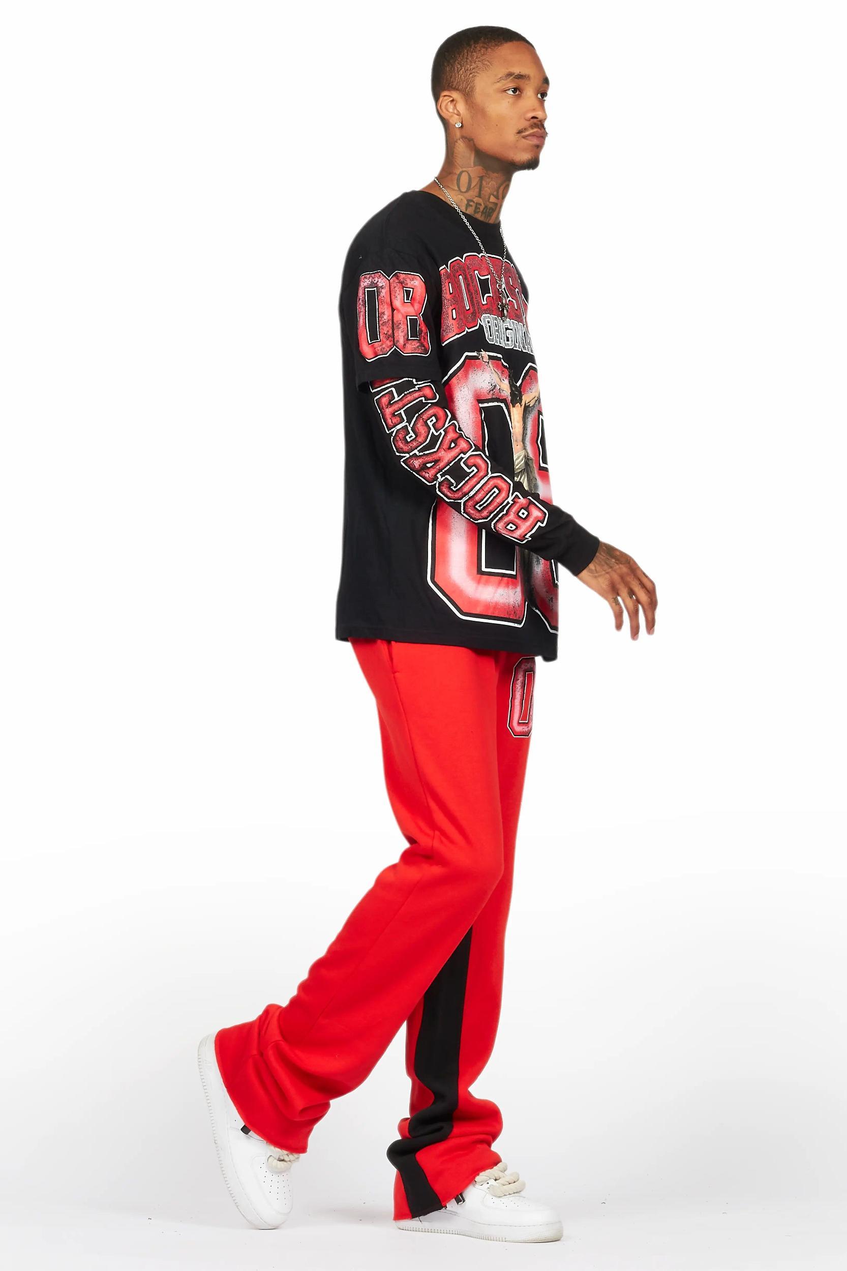Fields Black/Red Double Layer T-Shirt/Baggy Pant Set Male Product Image