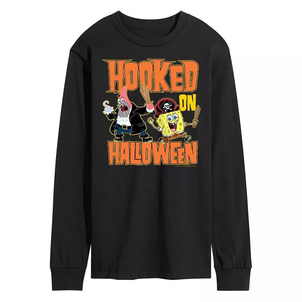 Men's SpongeBob SquarePants Hooked Halloween Long Sleeve Tee, Size: Medium, Black Product Image