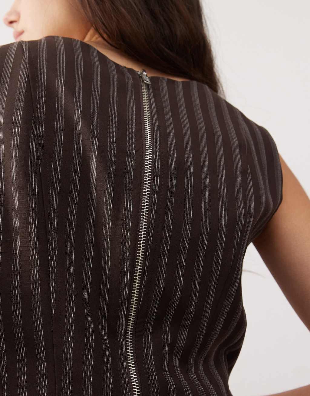 COLLUSION pinstripe tailored corset top in brown Product Image