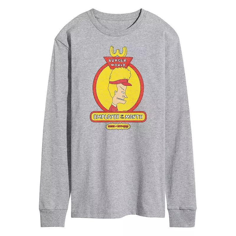 Men's Beavis And Butthead Employee Of The Month Long Sleeve Tee, Size: Medium, Gray Product Image