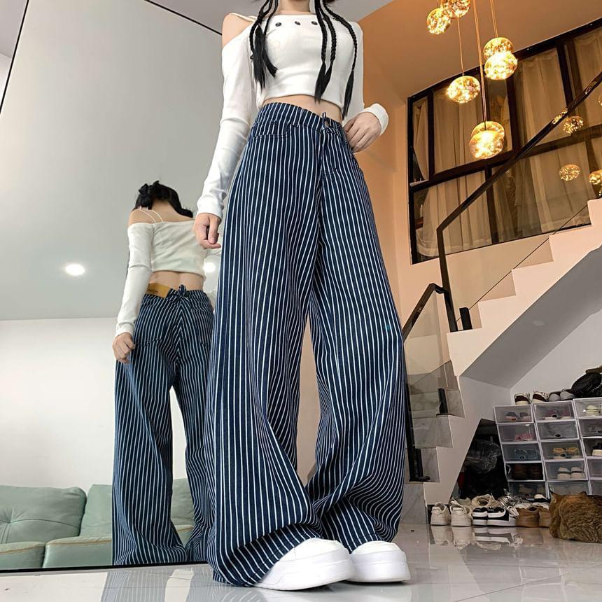 High Rise Striped Wide Leg Jeans Product Image