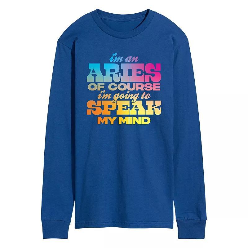 Men's I'm An Aries Speak My Mind Long Sleeve Graphic Tee, Size: Small, Blue Product Image