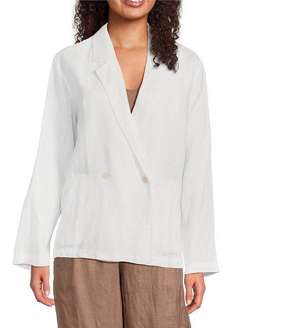 Eileen Fisher Organic Linen Notch Lapel Long Sleeve Double Breasted Blazer Product Image
